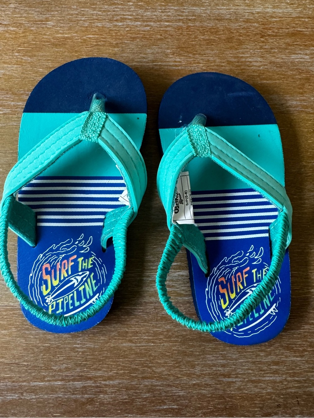 Baby Boy - Size 5/6 - Teal & Navy Surf The Pipeline Kids Flip Flop Sandals